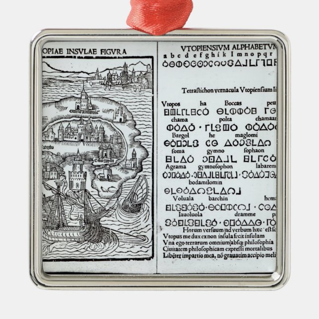 Map of the Island of Utopia and its Alphabet Metal Ornament (Front)