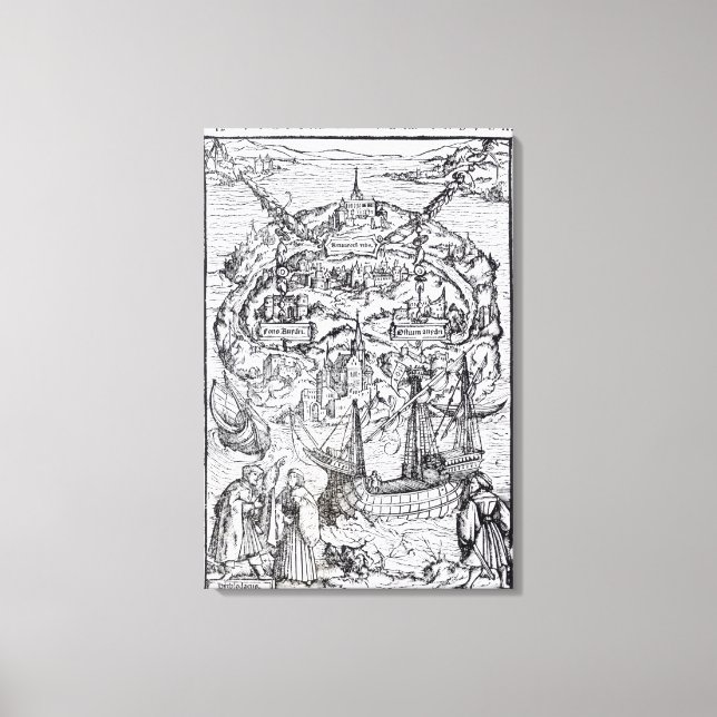 Map of the Island of Utopia, Book frontispiece Canvas Print (Front)