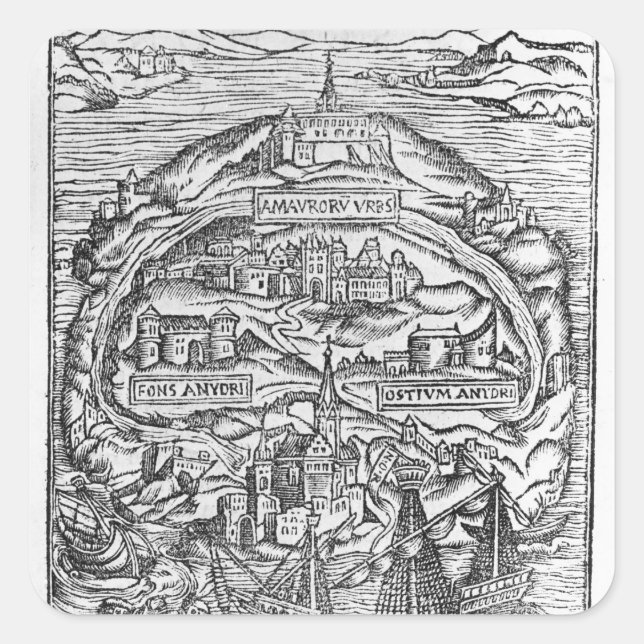 Map of the Island of Utopia, Book frontispiece Square Sticker (Front)