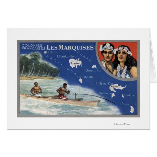 Map of the Islands, Natives in a Canoe (Front Horizontal)