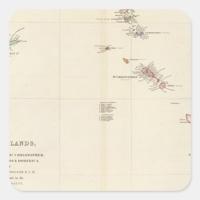Map of The Leeward Islands Square Sticker (Front)