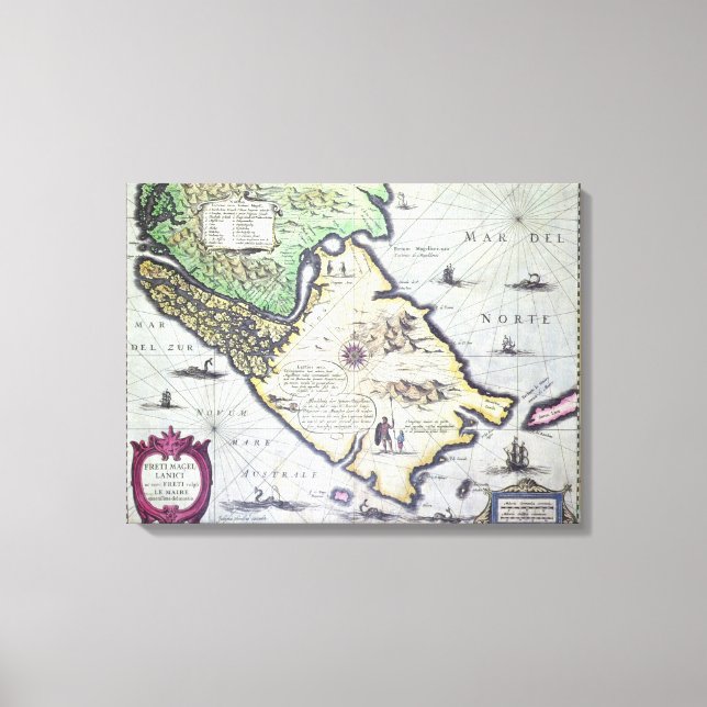 Map of the Magellan Straits, Patagonia Canvas Print (Front)