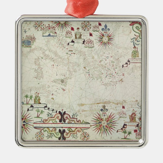 Map of the Mediterranean, 1625 Metal Ornament (Front)