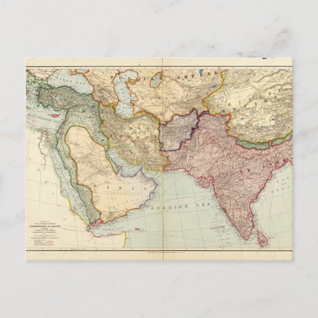 Map of the Middle East and South East Asia (1912) Postcard (Front)