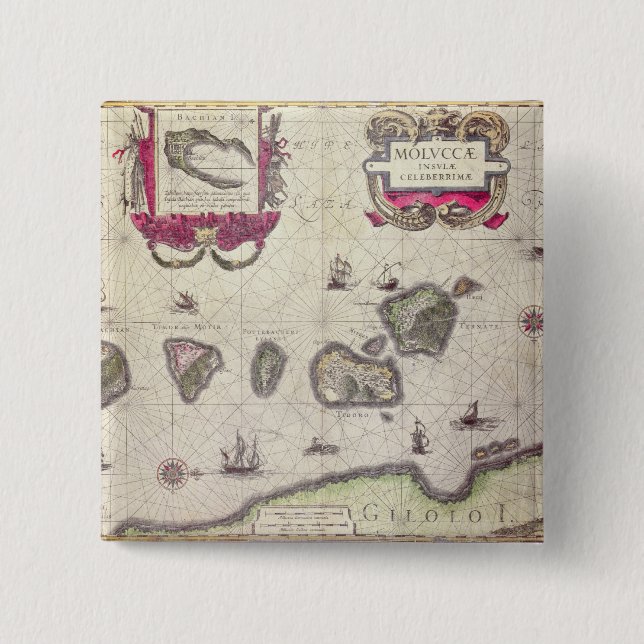 Map of The Moluccan Island, engraved 2 Inch Square Button (Front)