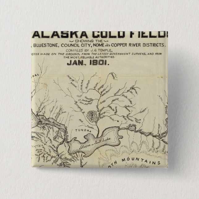 Map Of The New Alaska Gold Fields 2 Inch Square Button (Front)
