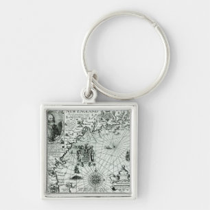 Map of the New England coastline Keychain
