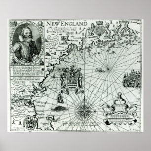 Map of the New England coastline Poster