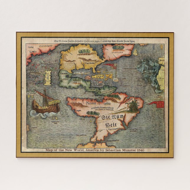 Map of the New World, America by Sebastian Munster Jigsaw Puzzle (Horizontal)