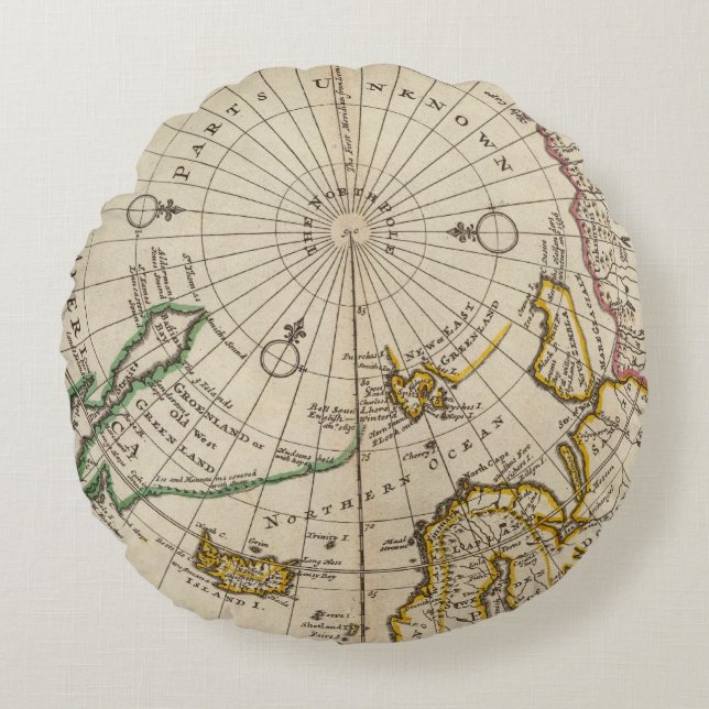 Map of the North Pole and territories near it Round Pillow (Front)