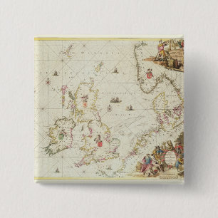 Map of the North Sea, c.1675 2 Inch Square Button