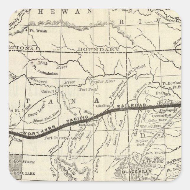Map of the Northern Pacific Railroad Square Sticker (Front)