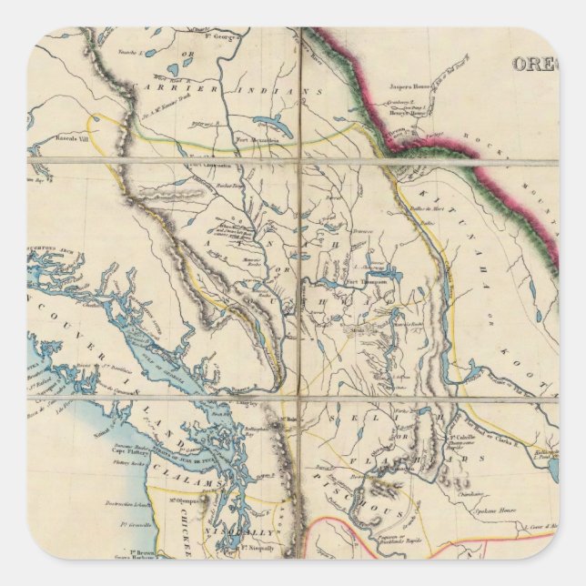 Map of the Oregon Territory 2 Square Sticker (Front)