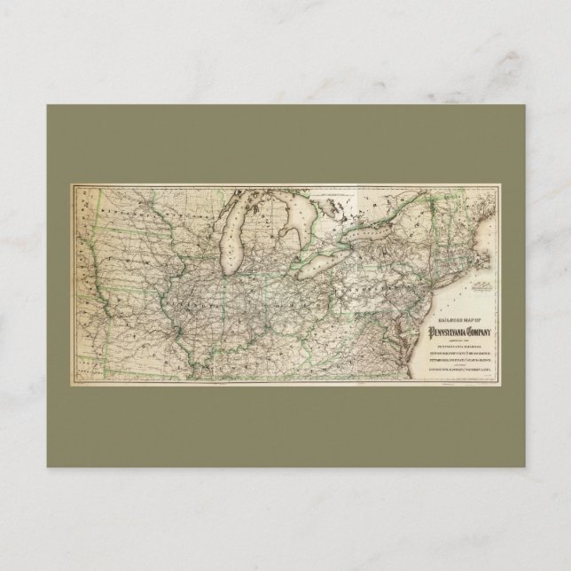 Map of the Pennsylvania Railroad (1871) Postcard (Front)