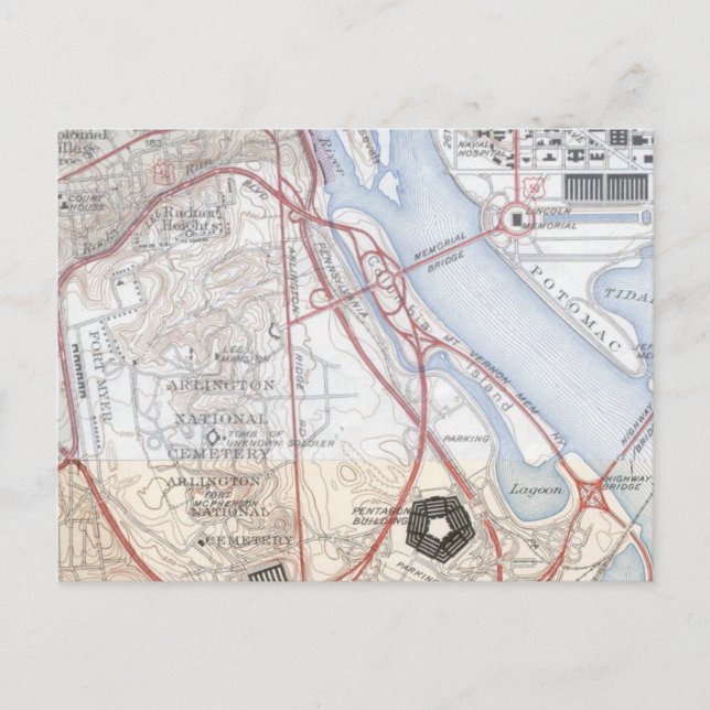 Map of the Pentagon Road System Postcard (Front)