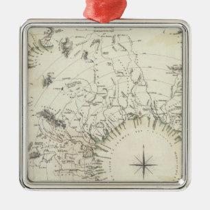 Map of the principal rivers courses metal ornament