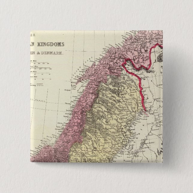 Map of the Scandinavian Kingdoms 2 Inch Square Button (Front)