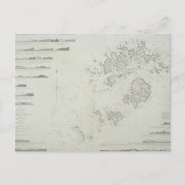 Map of the Scilly Isles in Britain Postcard (Front)