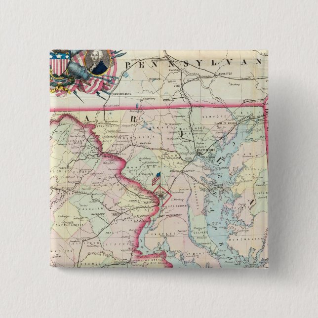 Map Of The Seat Of War 2 Inch Square Button (Front)
