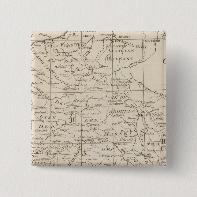 Map of the Seat of War in France 2 Inch Square Button (Front)