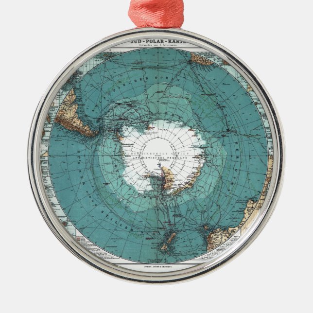 Map of the South Pole Metal Ornament (Front)