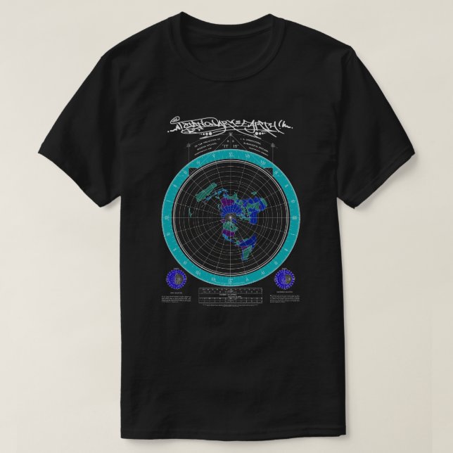 Map of the Square and Stationary Flat Earth Bluish T-Shirt (Design Front)