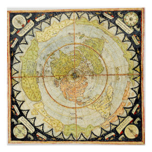 Map of the Square and Stationary Flat Earth Plane Poster
