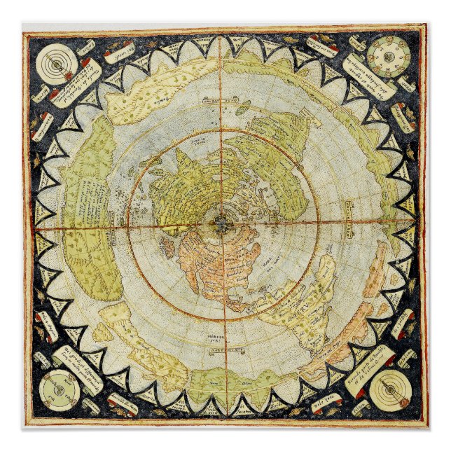 Map of the Square and Stationary Flat Earth Plane Poster (Front)