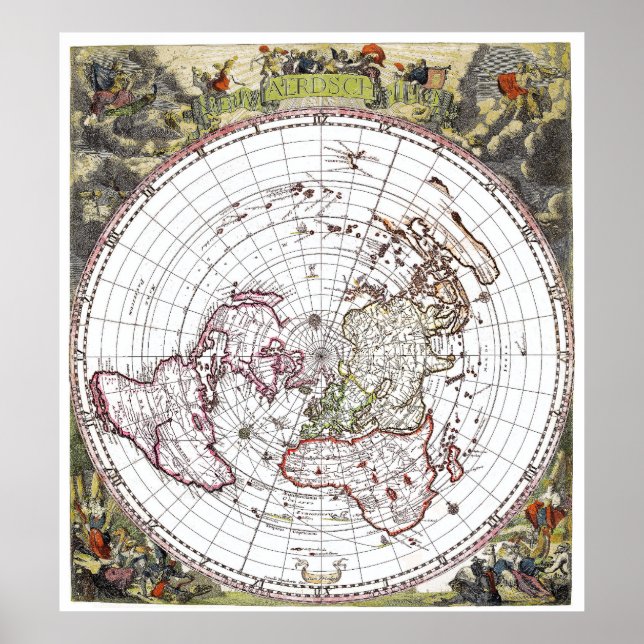 Map of the Square and Stationary Flat Earth Plane Poster (Front)