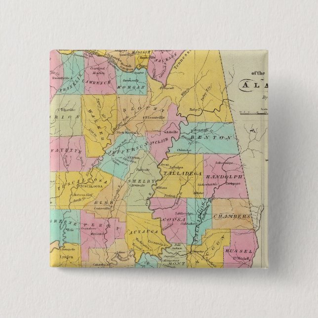 Map of the State of Alabama 2 Inch Square Button (Front)