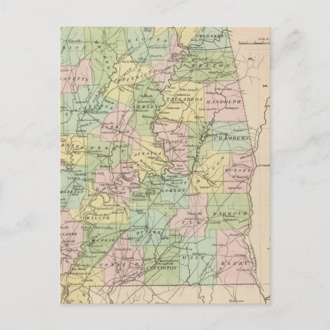 Map of the State of Alabama 2 Postcard (Front)