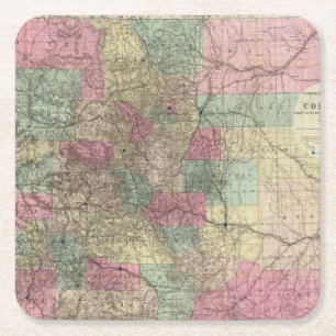 Map of the State of Colorado Square Paper Coaster