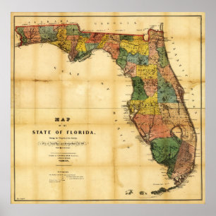 Map of the State of Florida (1856) Poster