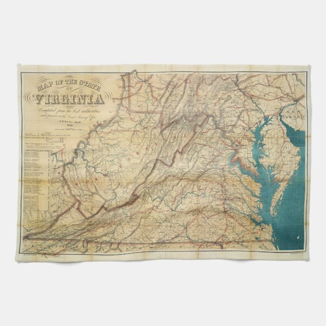 Map of the State of Virginia (1862) Kitchen Towel (Horizontal)