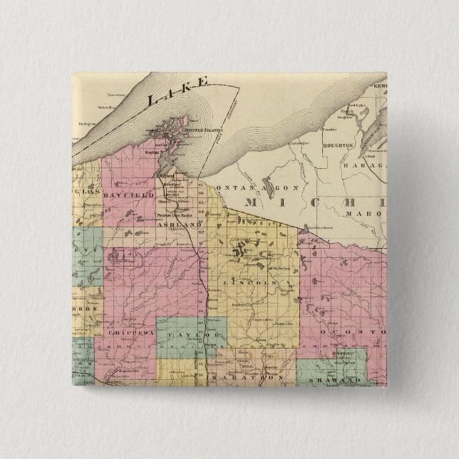 Map of the State of Wisconsin 2 Inch Square Button (Front)