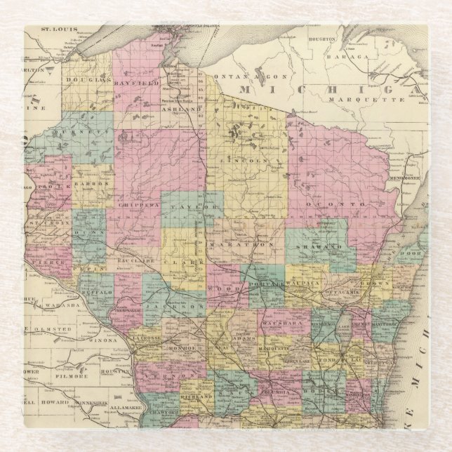 Map of the State of Wisconsin Glass Coaster (Front)