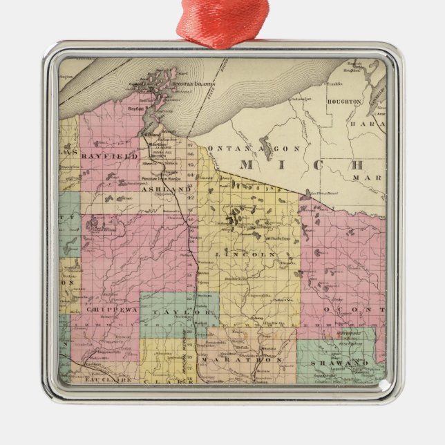 Map of the State of Wisconsin Metal Ornament (Front)