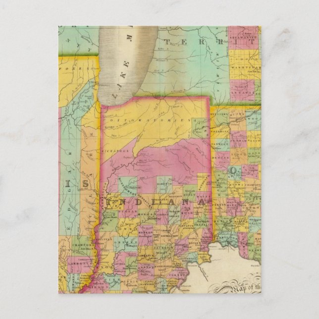 Map of the States Of Ohio Indiana & Illinois Postcard (Front)