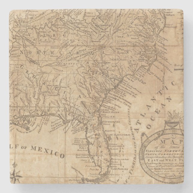 Map of the States of Virginia and North Carolina Stone Coaster (Front)