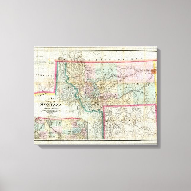 Map Of The Territory Of Montana Canvas Print (Front)