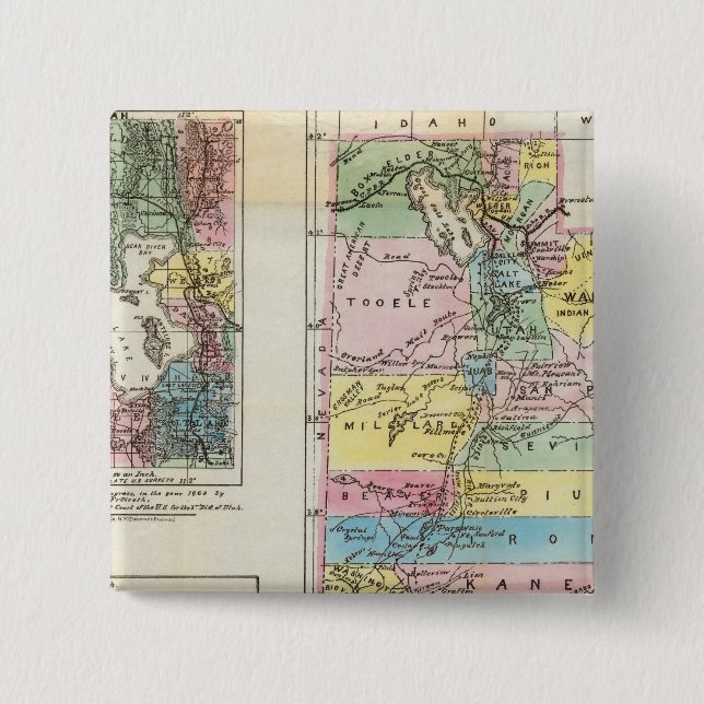Map of the Territory of Utah 2 Inch Square Button (Front)