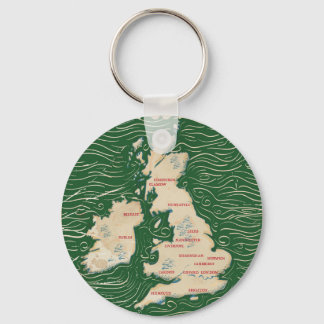 Map of the United Kingdom Vintage green Poster Keychain