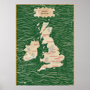 Map of the United Kingdom Vintage Poster