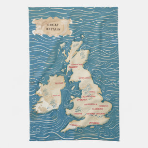 Map of the United Kingdom Vintage Poster art Kitchen Towel