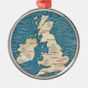 Map of the United Kingdom Vintage Poster Metal Ornament