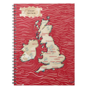 Map of the United Kingdom Vintage red Poster Notebook