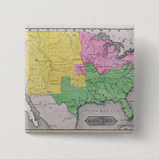 Map of the United States 2 Inch Square Button (Front)