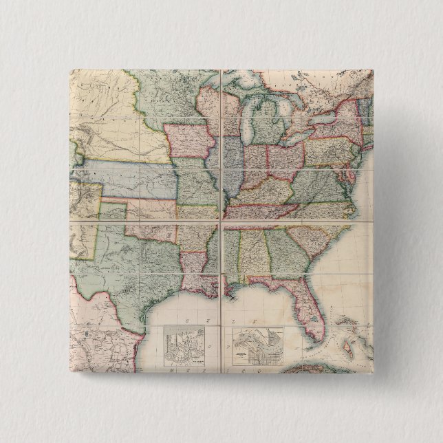 Map of The United States 3 2 Inch Square Button (Front)
