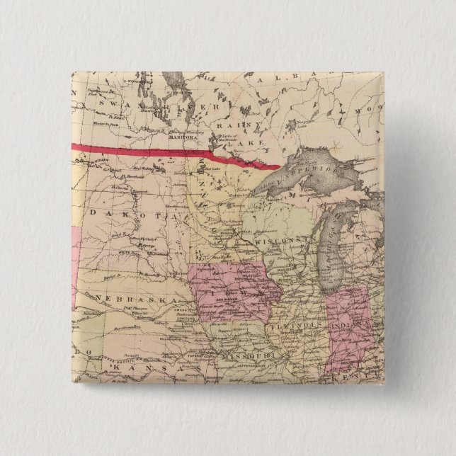 Map of the United States 5 2 Inch Square Button (Front)