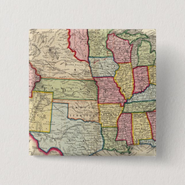 Map Of The United States, And Territories 2 Inch Square Button (Front)